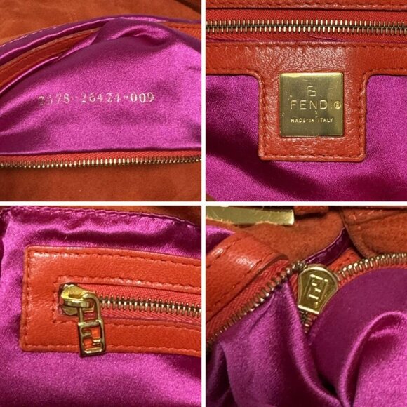 Authentic FENDI Mamma Baguette Orange Suede Gold Glitter Flap Shoulder Bag Purse - Picture 8 of 8